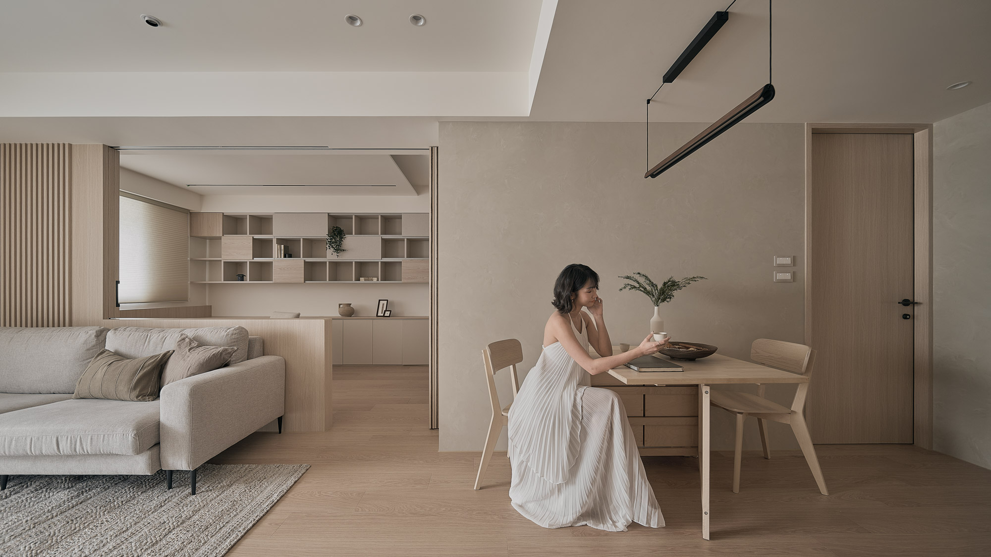 台北信義_富台國宅_日系_japandi_客廳+書房+餐廳